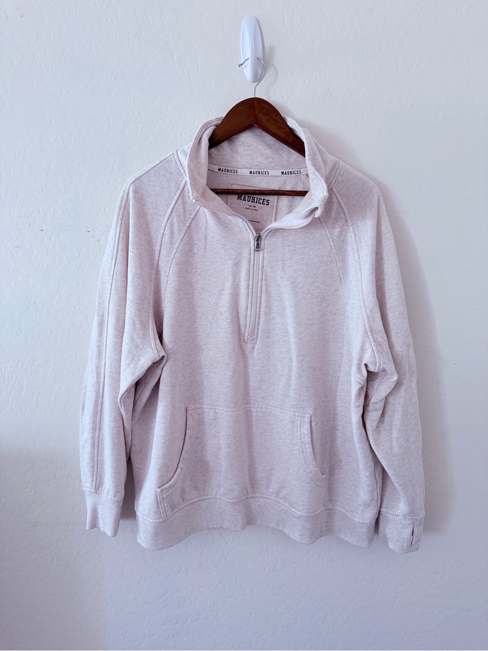 Maurices Women’s 1X Oatmeal Quarter Zip Pullover Hoodie Sweatshirt